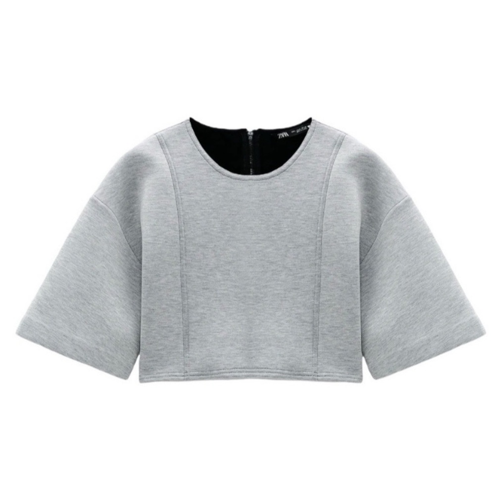 🐚 ZARA GREY SHORT SLEEVE PLUSH LOOSE FIT CROPPED WORKOUT TOP! - Picture 13 of 16